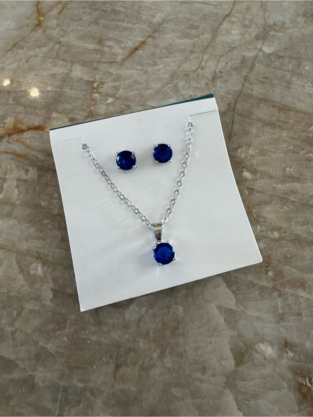 EFFY - Silver Necklace and Stud Earring Set with Deep Blue Gemstone